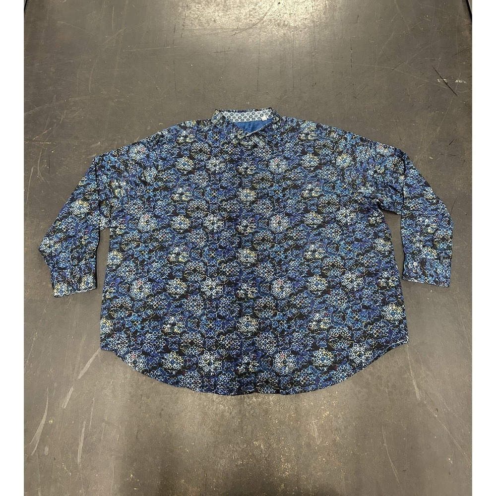 Robert Graham Men's Grand Forks Floral Print Button Up Shirt Blue Size 4XL